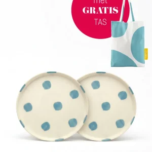 vtwonen - Lunchbord - Stippen - Blauw - Set van 2 - Keramiek - 20cm