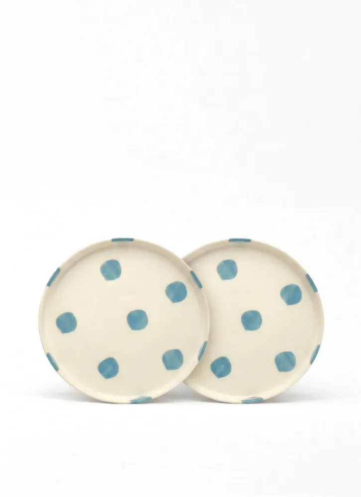 vtwonen - Lunchbord - Stippen - Blauw - Set van 2 - Keramiek - 20cm