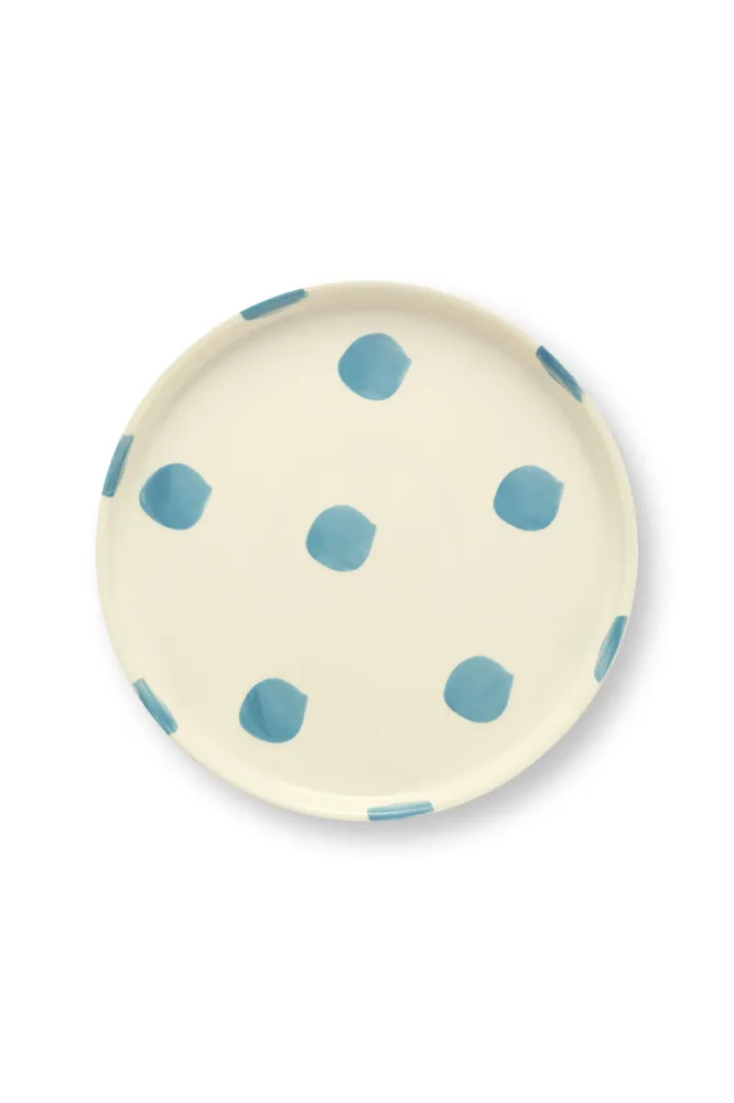 vtwonen - Lunchbord - Stippen - Blauw - Set van 2 - Keramiek - 20cm