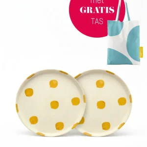 vtwonen - Lunchbord - Stippen - Geel - Set van 2 - Keramiek - 20cm