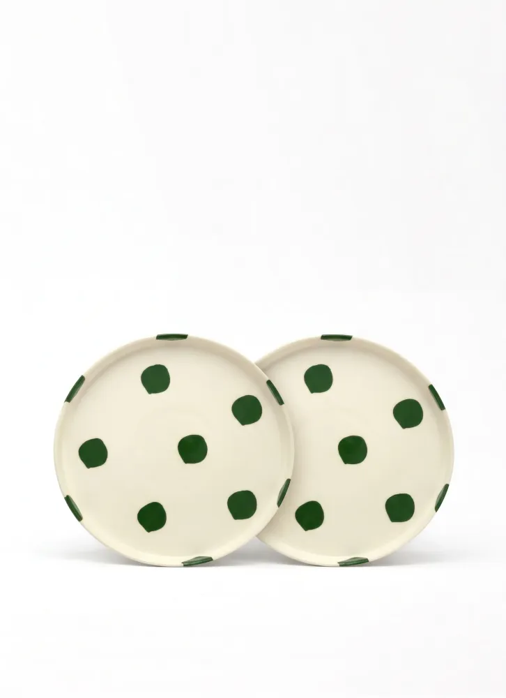 vtwonen - Lunchbord - Stippen - Groen - Set van 2 - Keramiek - 20cm