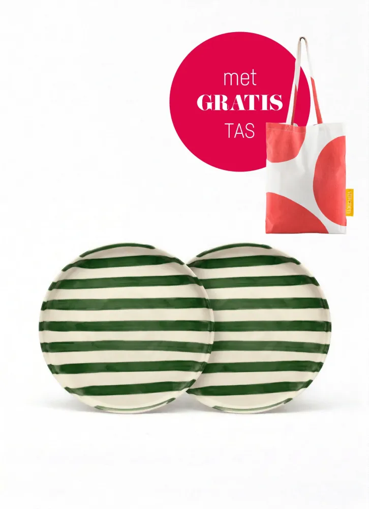 vtwonen - Lunchbord - Strepen - Groen - Set van 2 - Keramiek - 20cm