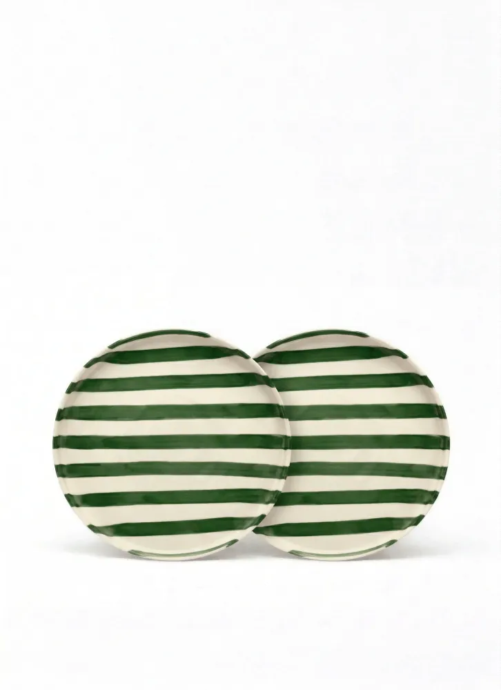 vtwonen - Lunchbord - Strepen - Groen - Set van 2 - Keramiek - 20cm