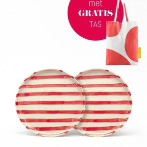 vtwonen - Lunchbord - Strepen - Rood - Set van 2 - Keramiek - 20cm