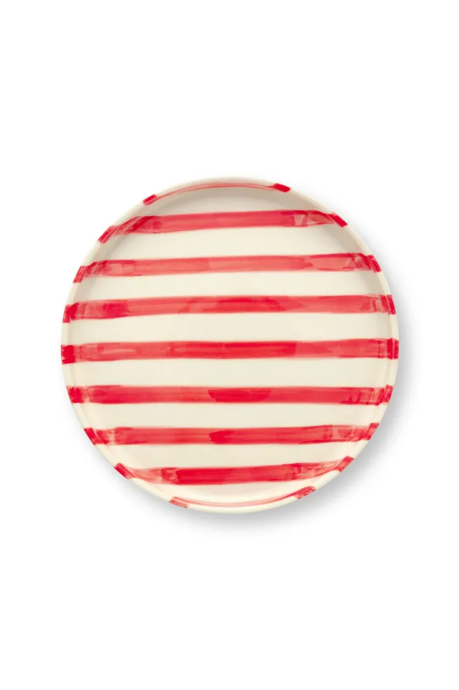 vtwonen - Lunchbord - Strepen - Rood - Set van 2 - Keramiek - 20cm