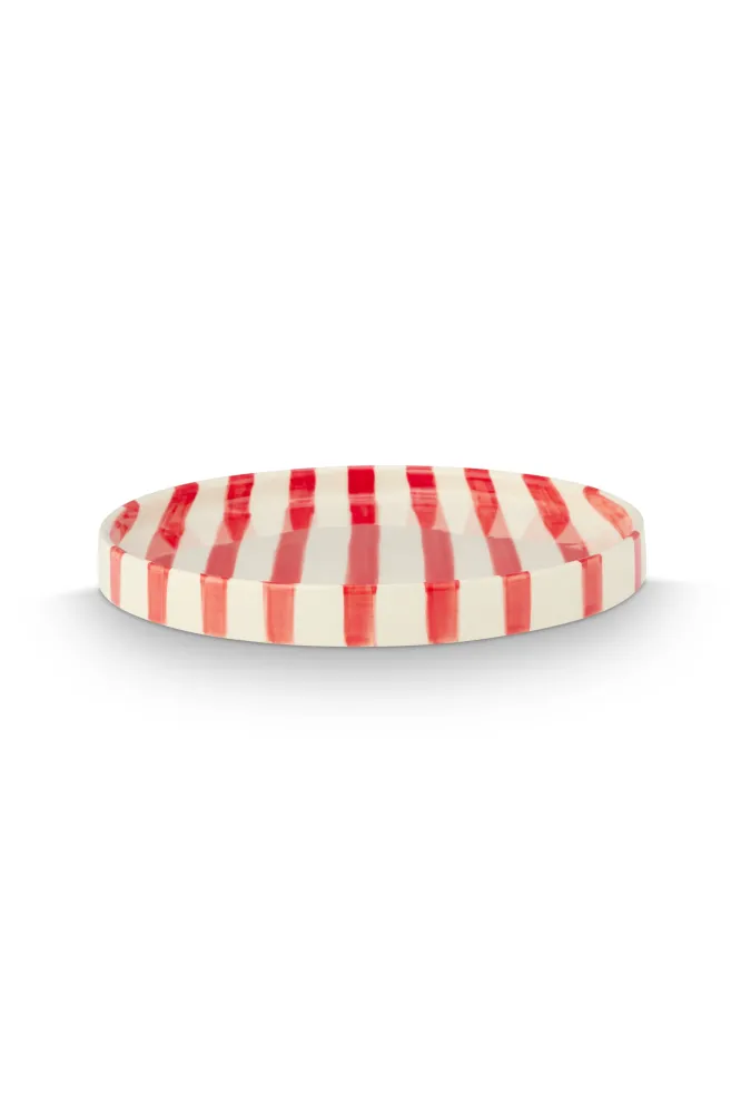 vtwonen - Lunchbord - Strepen - Rood - Set van 2 - Keramiek - 20cm