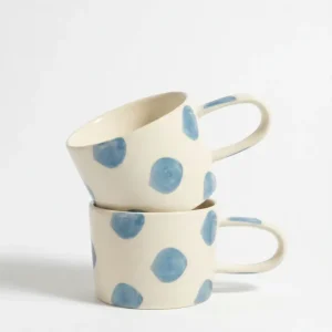 vtwonen - Mokken - Blauw - Stippen - Set van 2 - Keramiek - 350ml