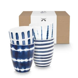 vtwonen - Mokken - Blauw, Wit - Porselein - 400ml - Set van 4