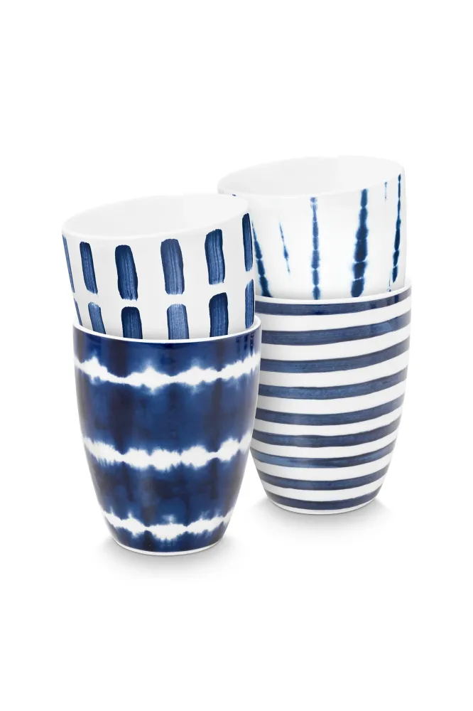 vtwonen - Mokken - Blauw, Wit - Porselein - 400ml - Set van 4