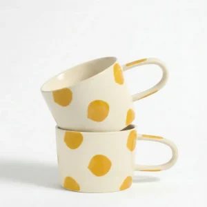 vtwonen - Mokken - Geel - Stippen - Set van 2 - Keramiek - 350ml