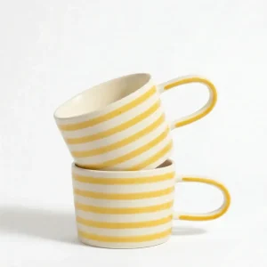 vtwonen - Mokken - Geel - Strepen - Set van 2 - Keramiek - 350ml