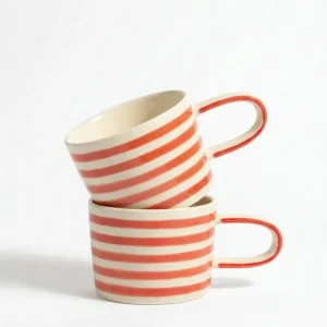 vtwonen - Mokken - Rood - Strepen - Set van 2 - Keramiek - 350ml