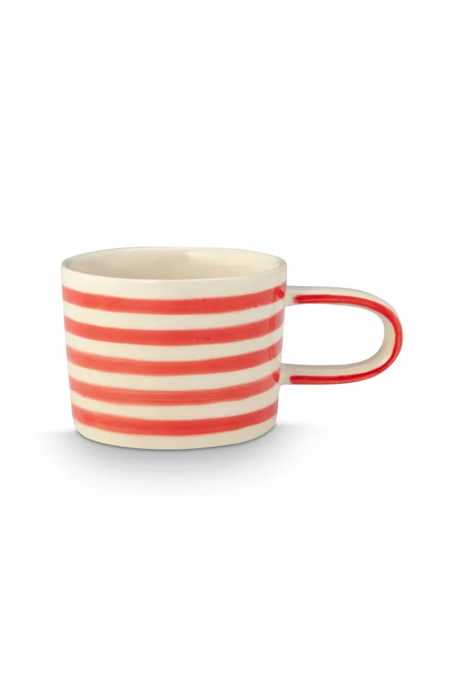 vtwonen - Mokken - Rood - Strepen - Set van 2 - Keramiek - 350ml