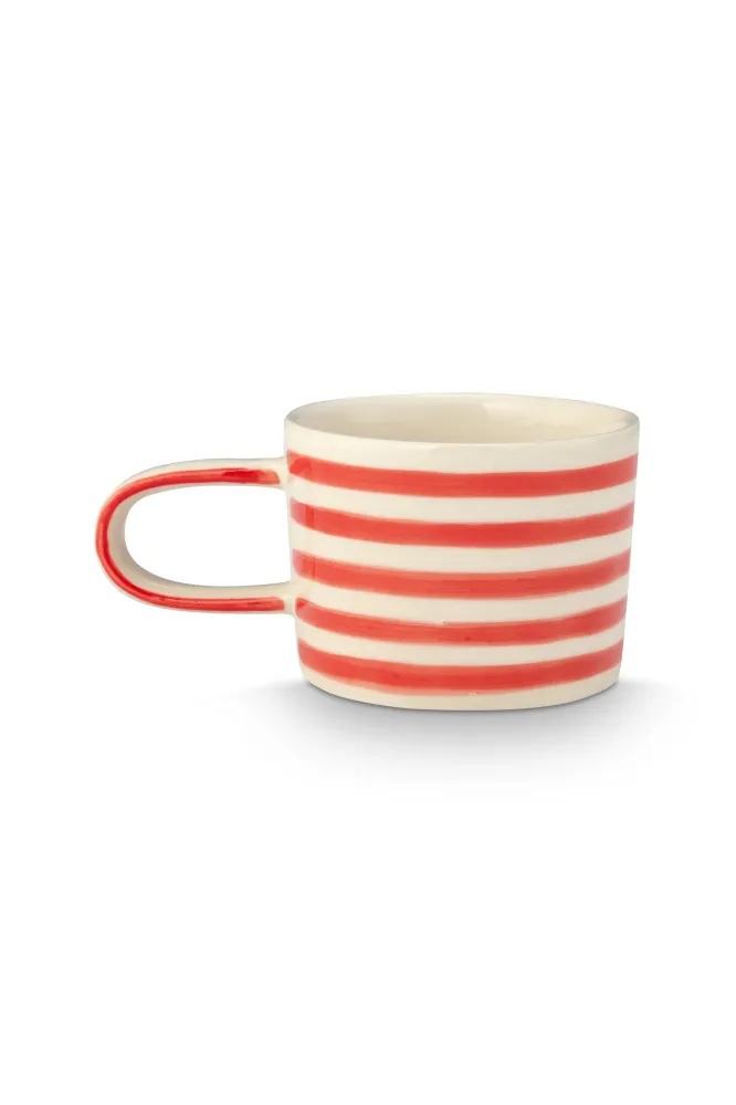 vtwonen - Mokken - Rood - Strepen - Set van 2 - Keramiek - 350ml
