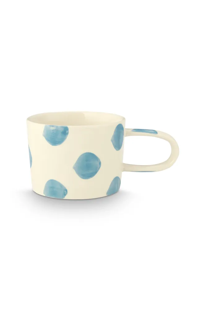vtwonen - Mokken - Stippen - Blauw - Keramiek - 350ml - Set van 4