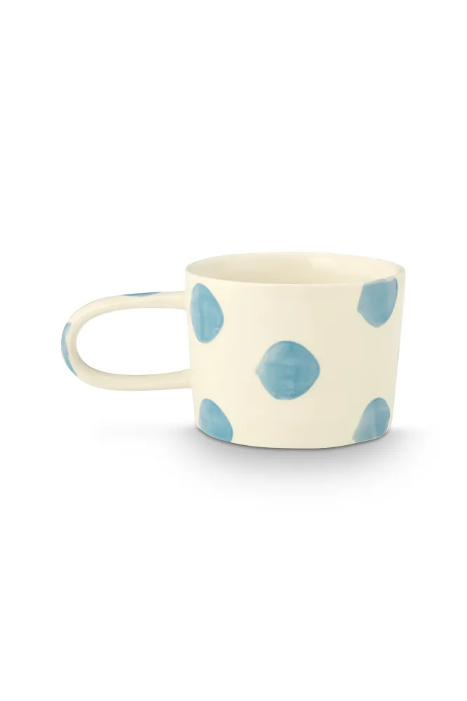 vtwonen - Mokken - Stippen - Blauw - Keramiek - 350ml - Set van 4