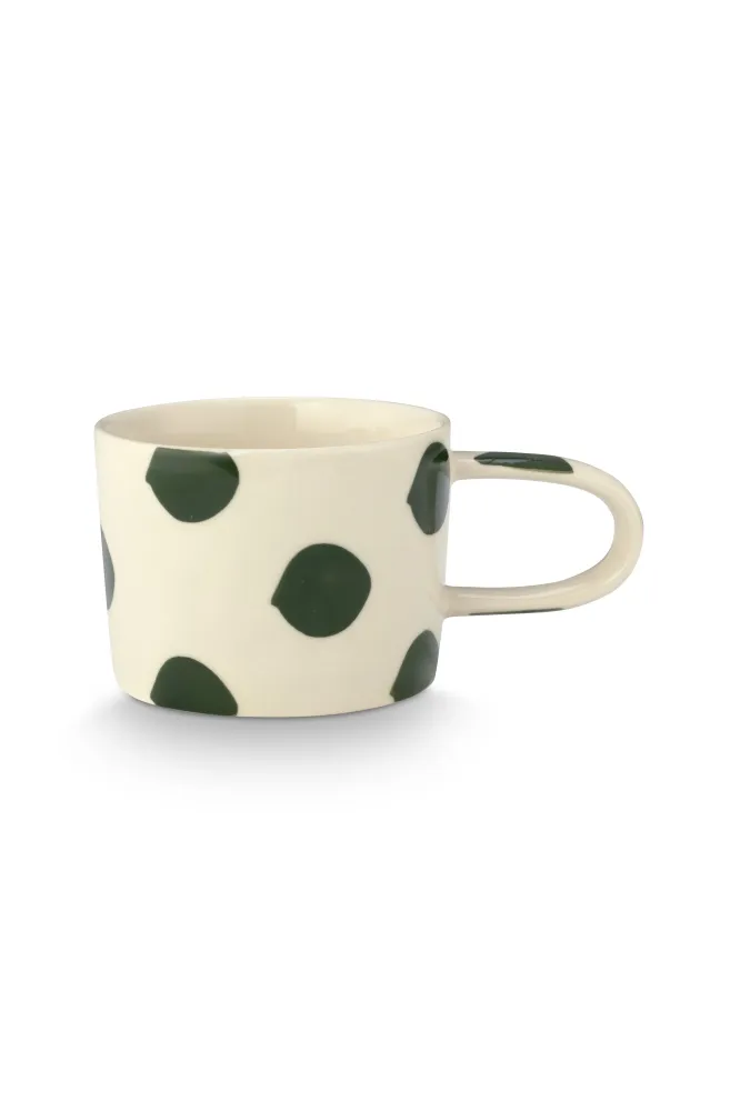 vtwonen - Mokken - Stippen - Groen - Keramiek - 350ml - Set van 4