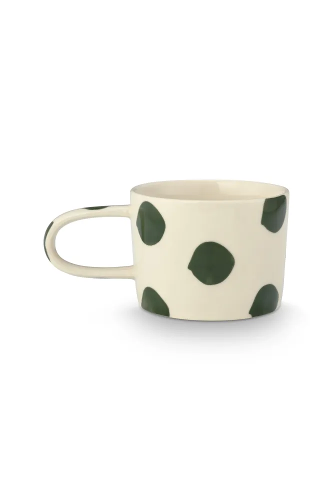 vtwonen - Mokken - Stippen - Groen - Keramiek - 350ml - Set van 4