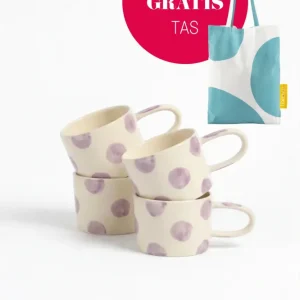vtwonen - Mokken - Stippen - Lila - Keramiek - 350ml - Set van 4
