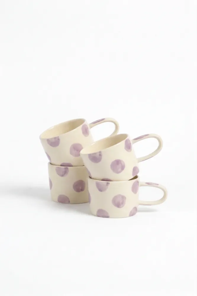 vtwonen - Mokken - Stippen - Lila - Keramiek - 350ml - Set van 4
