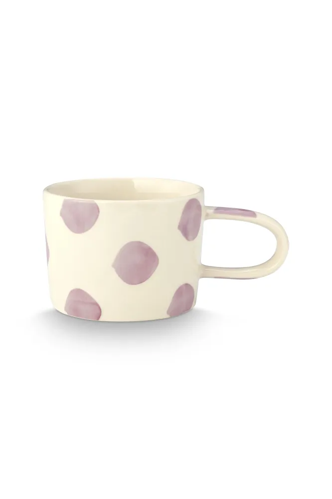vtwonen - Mokken - Stippen - Lila - Keramiek - 350ml - Set van 4