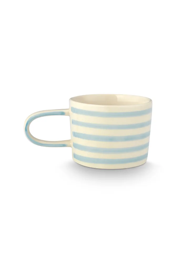 vtwonen - Mokken - Strepen - Blauw - Keramiek - 350ml - Set van 4