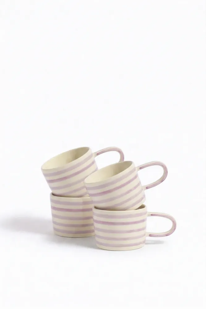 vtwonen - Mokken - Strepen - Lila - Keramiek - 350ml - Set van 4
