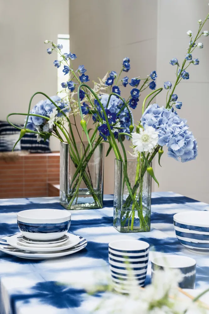 vtwonen painted kom - blauw, wit - 20.5cm