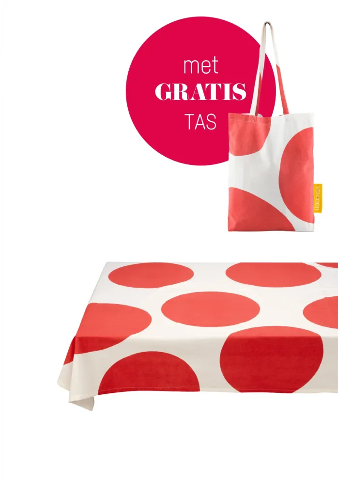 vtwonen - Tafelkleed - Stippen - Katoen - Rood - 150x250cm