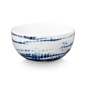 vtwonen Tie Dye Kom - Blauw, Wit - Porselein - 20.5cm