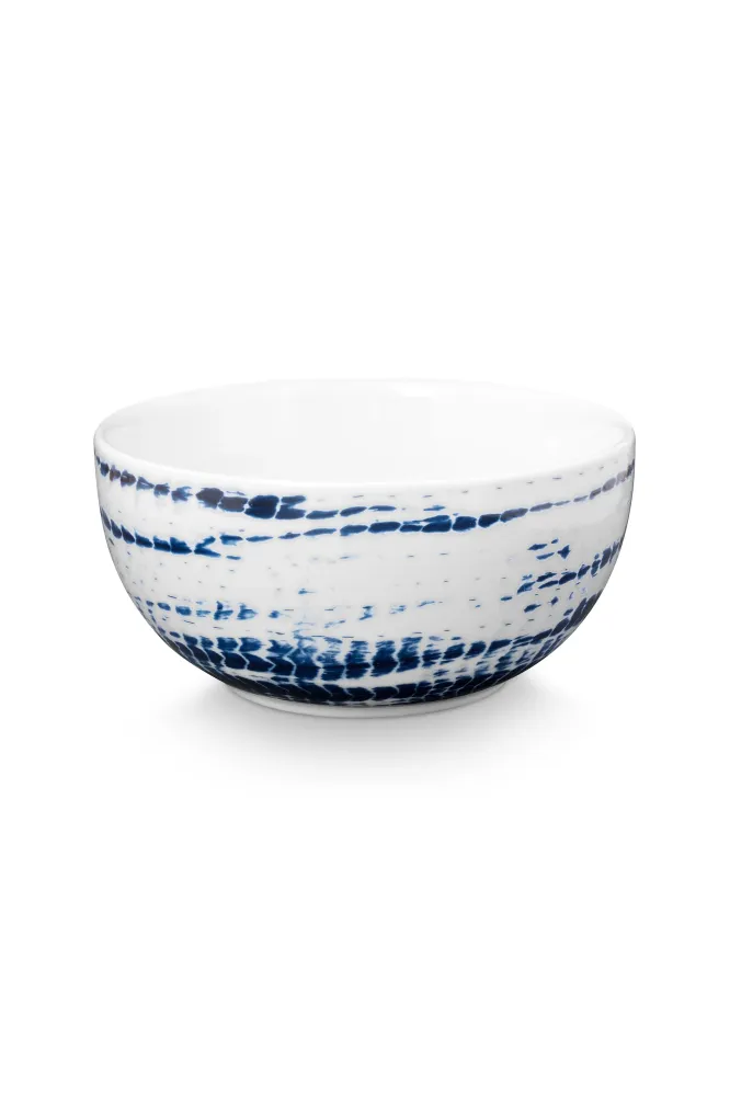 vtwonen Tie Dye Kom - Blauw, Wit - Porselein - 20.5cm