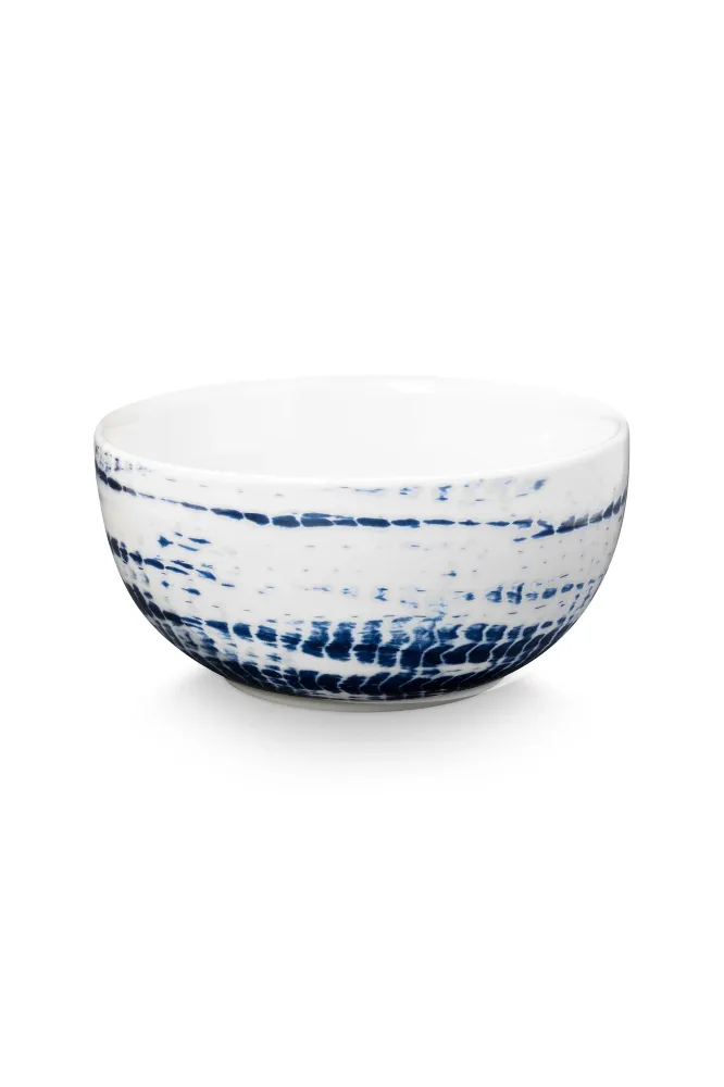 vtwonen Tie Dye Kom - Blauw, Wit - Porselein - 20.5cm