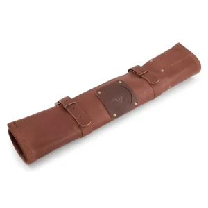 Witloft buffelleder messentas voor 5 messen cognac