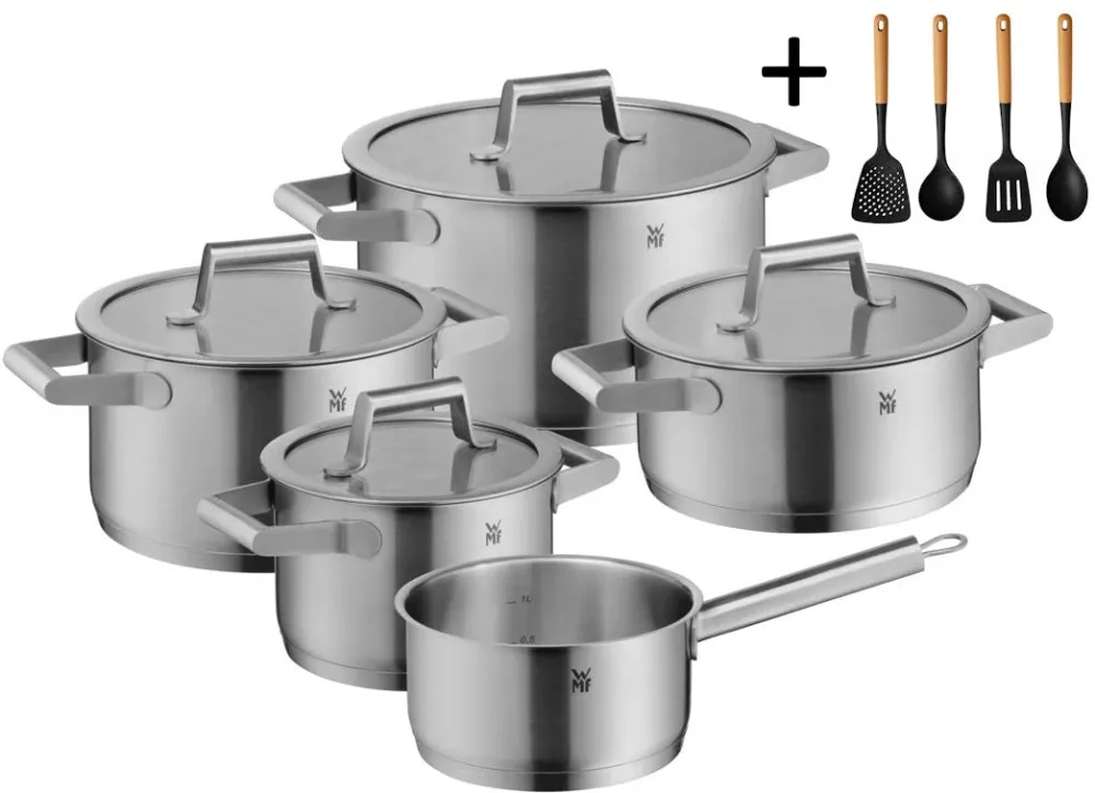 WMF Pannenset Comfort Line 5-Delig Inclusief GRATIS Cookinglife Kookgerei set - Kookpan ø 16, 20, 20 en 24 cm en Steelpan...
