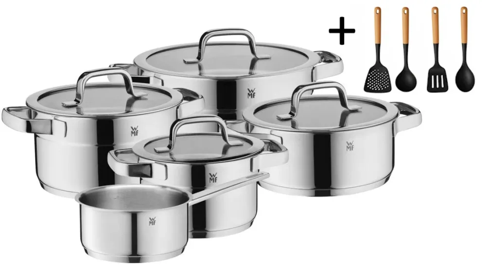 WMF Pannenset Compact Cuisine 5-Delig Inclusief GRATIS Cookinglife Kookgerei set - Kookpan ø 16, 16, 20 en 20 cm en Steelp...