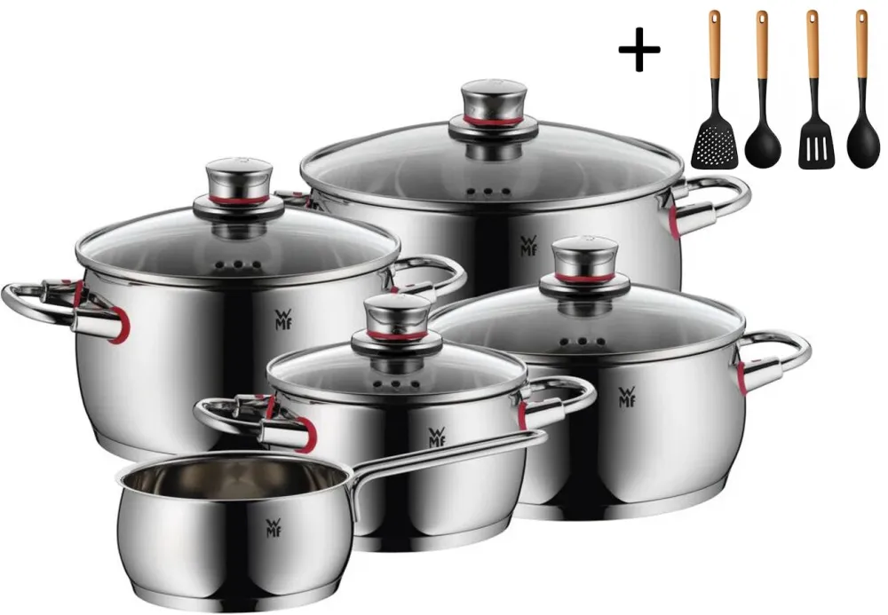 WMF Pannenset Quality One - RVS 5-Delig Inclusief GRATIS Cookinglife Kookgerei set - Kookpan ø 16, 20, 20 en 24 cm en Stee...