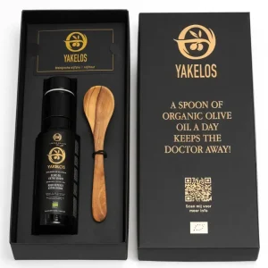 Yakelos Biologische Extra Vierge Olijfolie - Proefpakket 100 ml met olijfhouten lepel