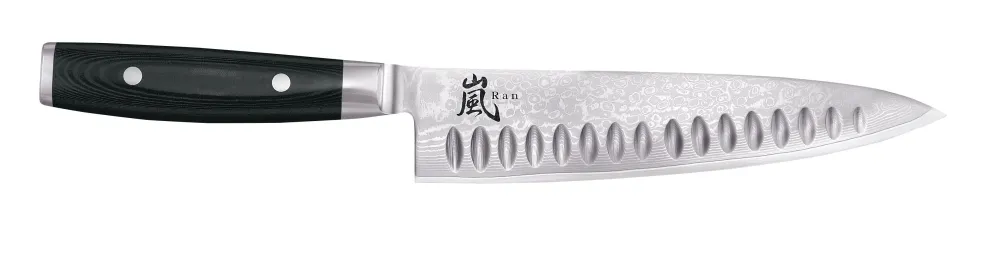 Yaxell Koksmes Ran met anti-kleefkuiltjes 20 cm - 69 laags roestvrij damast staal - canvas Micarta heft