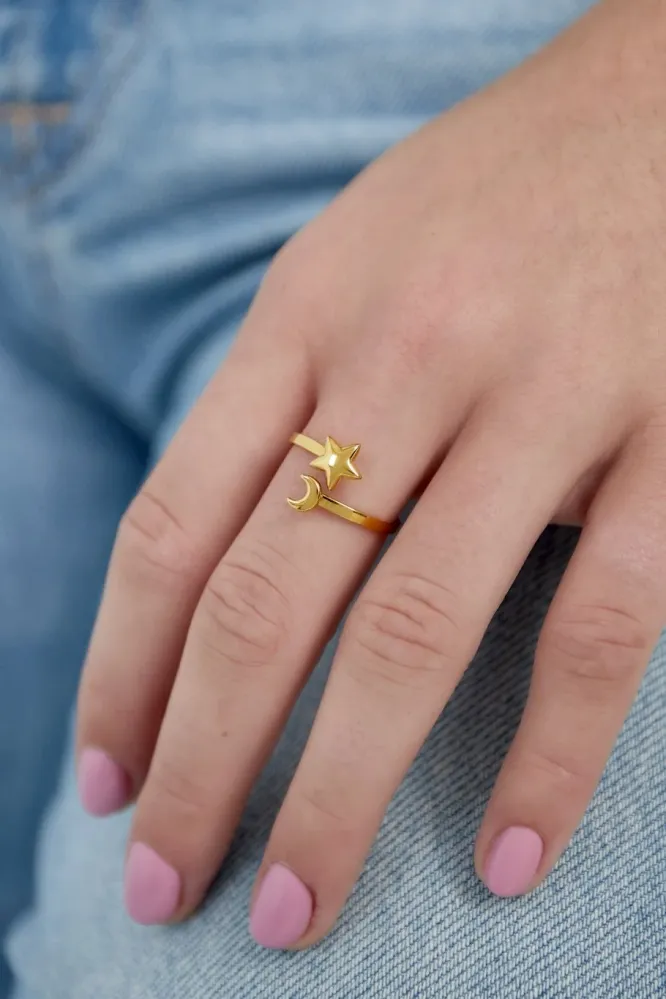 Ring Star & Moon goud Yehwang
