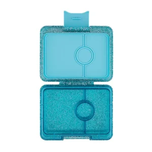 Yumbox Bentobox/Snackdoos 3 vakken - 17x13x5cm - Twinkle Aqua Glitter/Aqua Clear