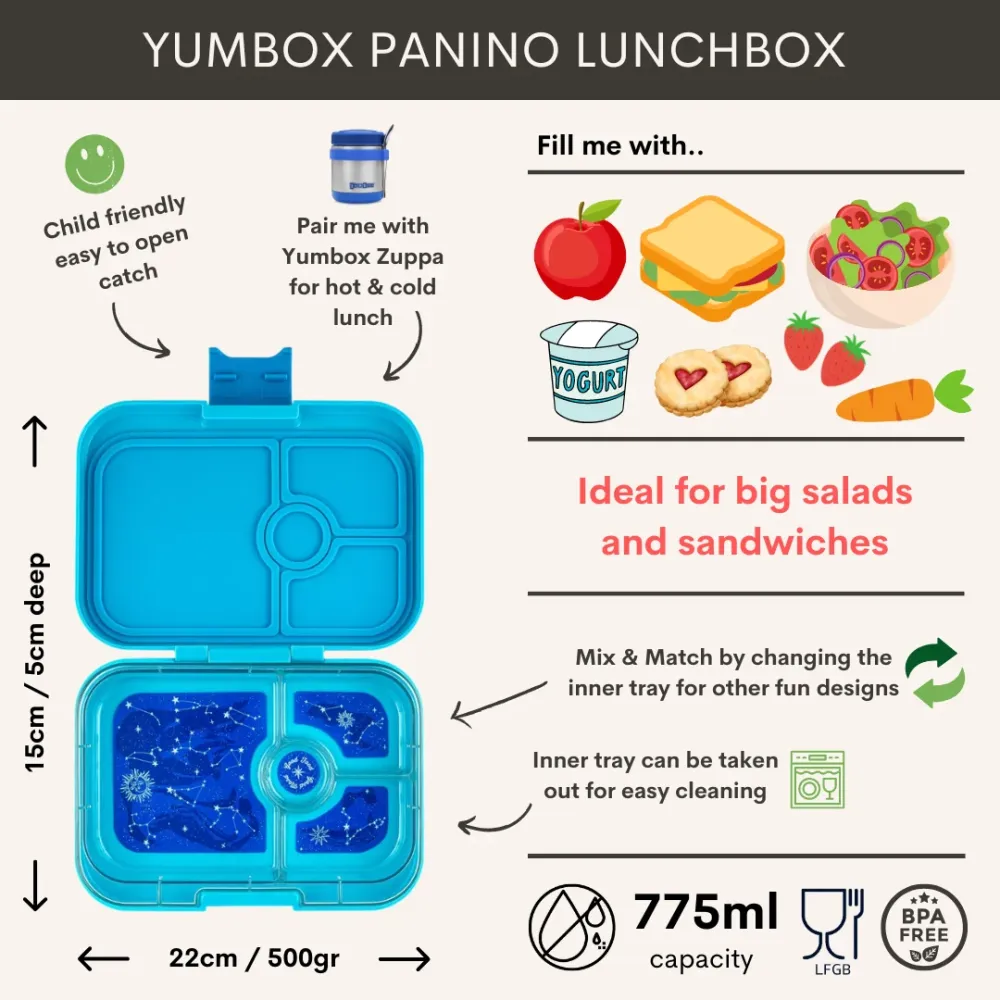 Yumbox Panino Bentobox 4 vakken - 22x15x5cm - Sage Green/Jungle Tray
