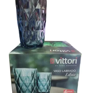 Vaso Labrado Libia Azul Cobalto 400ml Set 4 piezas ZONA CHEF