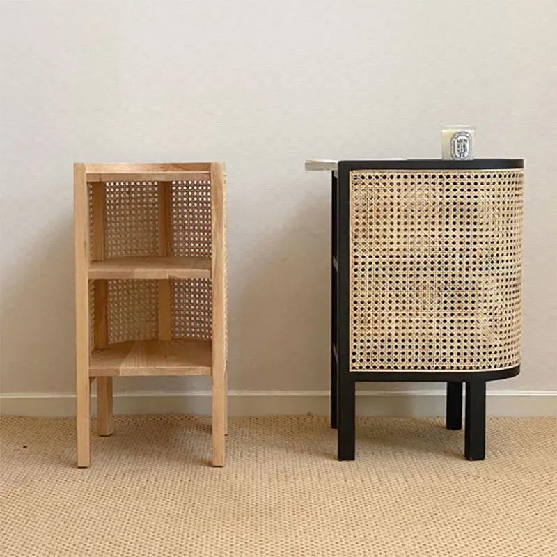 12"W Contemporain Bedside Cabinet Solid Wood Accent Table Nightstand 3 Shelves Natural