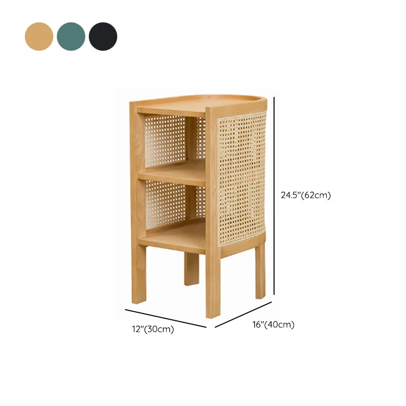 12"W Contemporain Bedside Cabinet Solid Wood Accent Table Nightstand 3 Shelves Natural