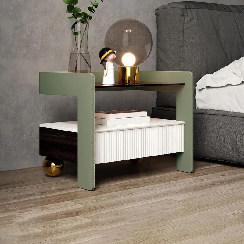 18.89" Tall 1 - Drawer Nightstand Modern Glazen Nightstand Open Storage 19h