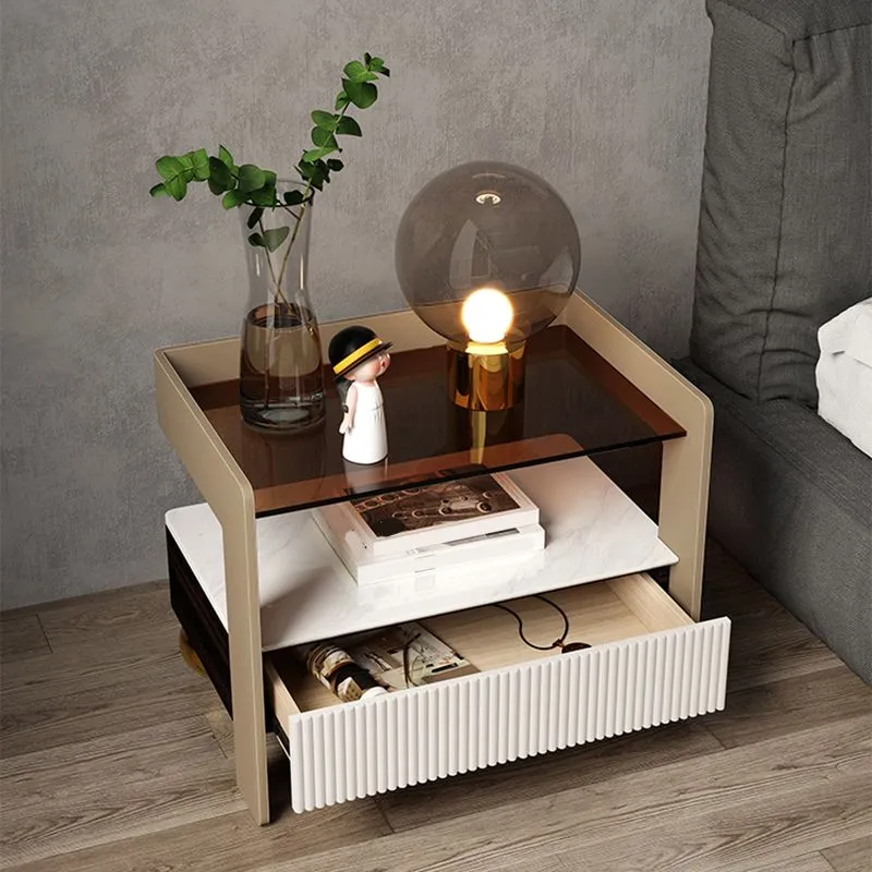 18.89" Tall 1 - Drawer Nightstand Modern Glazen Nightstand Open Storage 19h