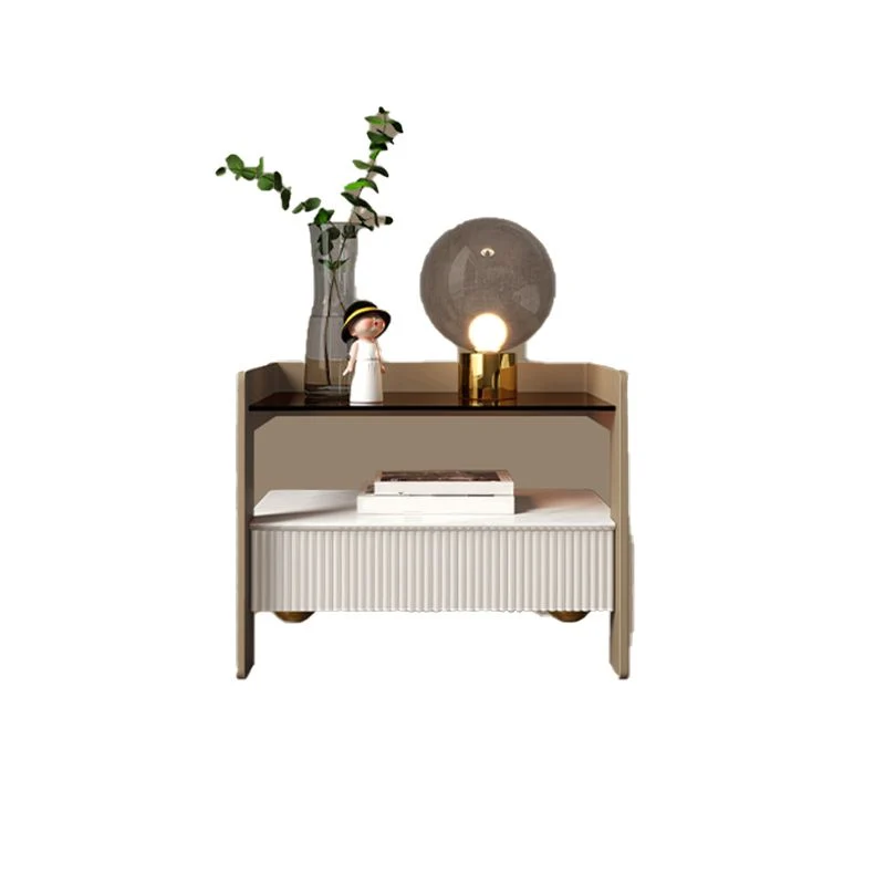 18.89" Tall 1 - Drawer Nightstand Strak Glass Nightstand Open Storage 19h