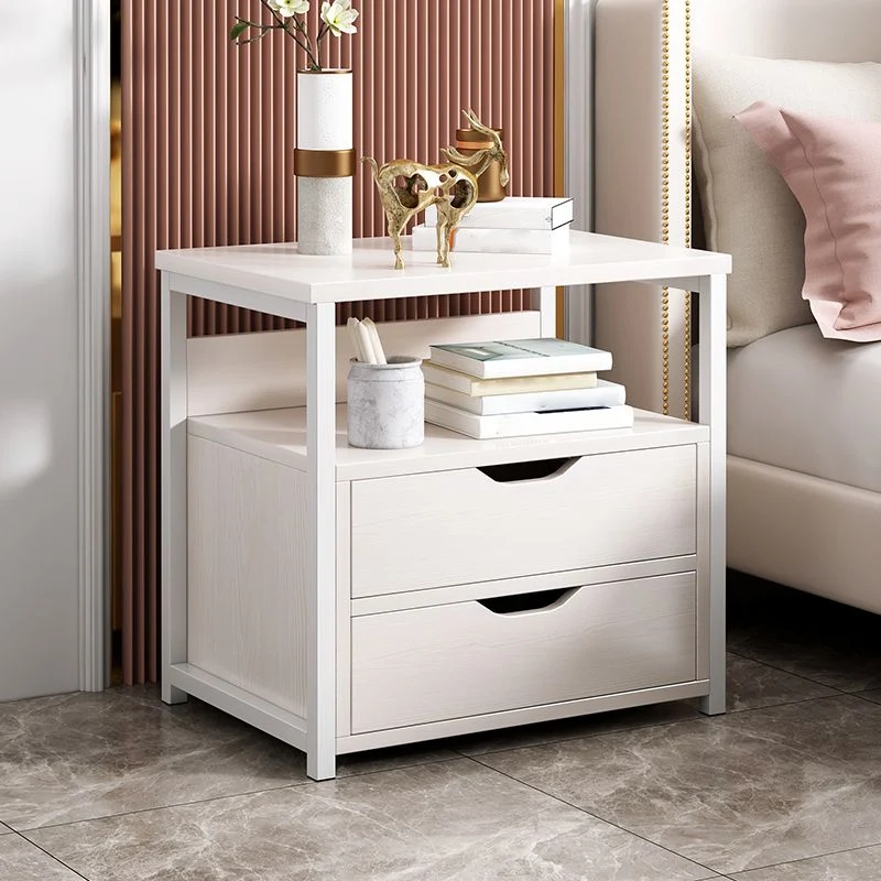 19.6" Lang Wooden Nightstand Modern Night Stand Drawers and Shelf White