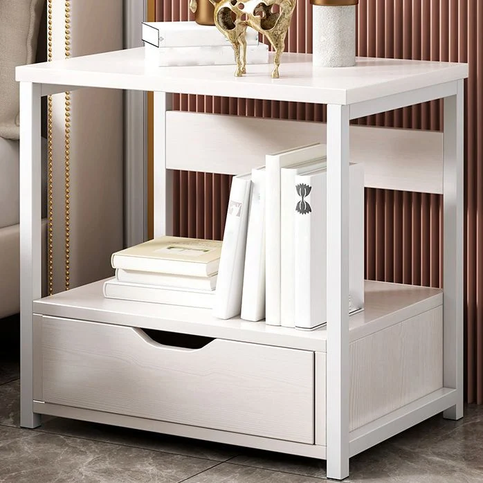 19.6" Lang Wooden Nightstand Modern Night Stand Drawers and Shelf White