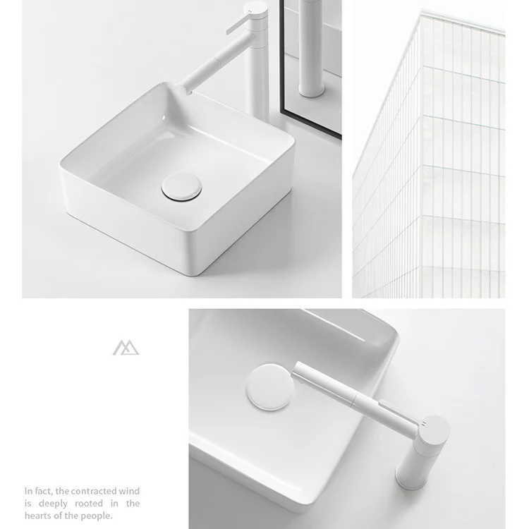 Actueel Vessel Bathroom Sink Square Porcelain Pop-Up Drain Wash Stand 14l